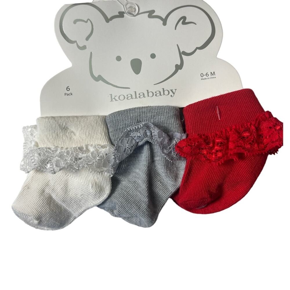 KoalaBaby Dressy Ankle Socks with Lace Detail 6 Pack Sz 0-6 M